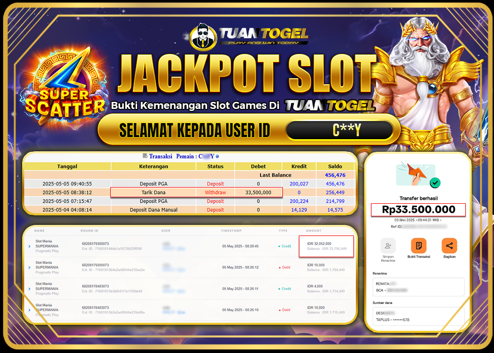TUANTOGEL JACKPOT SLOT GATES OF OLYMPUS SUPER SCATTER Rp33.500.000 - LUNAS